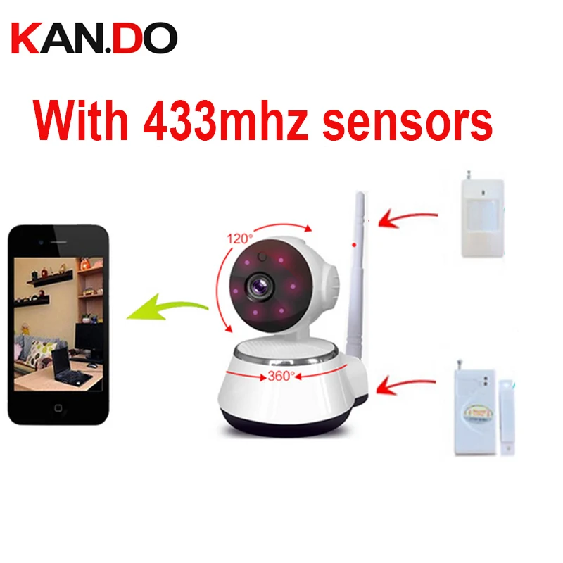 С датчиком дыма 433 МГц дверной магнитный датчик IP камера HD720P Wi Fi беспроводная P2P