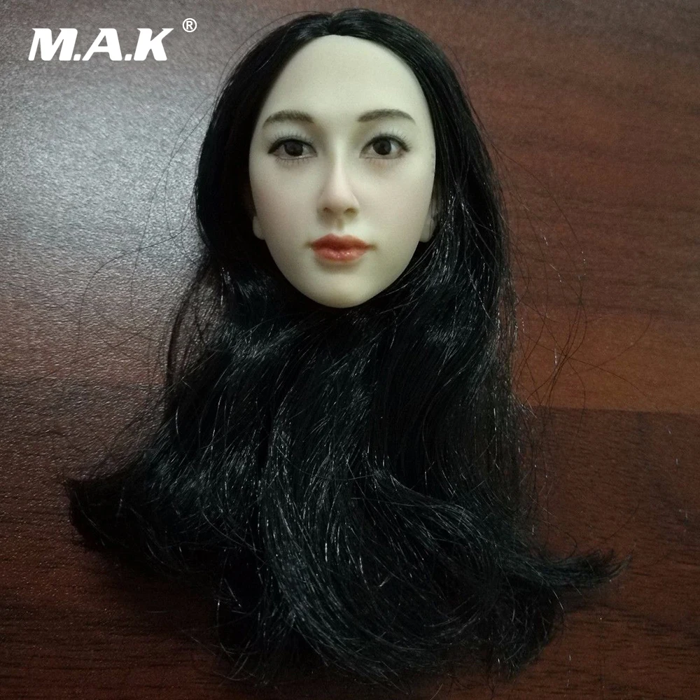 

1:6 Scale Pale Color Fmale Head Sculpt Black Long Hair Asia Girl Head Carving Model For 12" Woman Figure Body