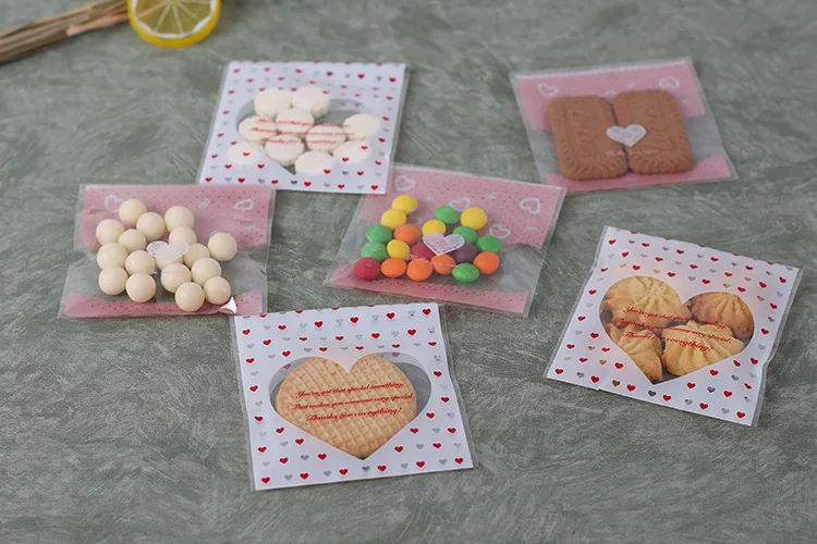 50 шт Kawaii Valentine самоклеющиеся пакеты для упаковки печенья, пластиковые подарочные пакеты для печенья, снеков, свадебной вечеринки, посылка