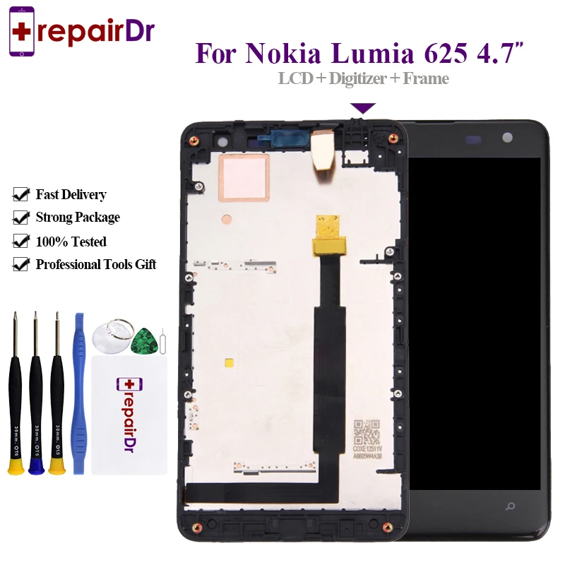 DHL 10 шт. для Nokia Lumia 625 телефон ЖК дисплей + сенсорный экран дигитайзер в сборе рамка