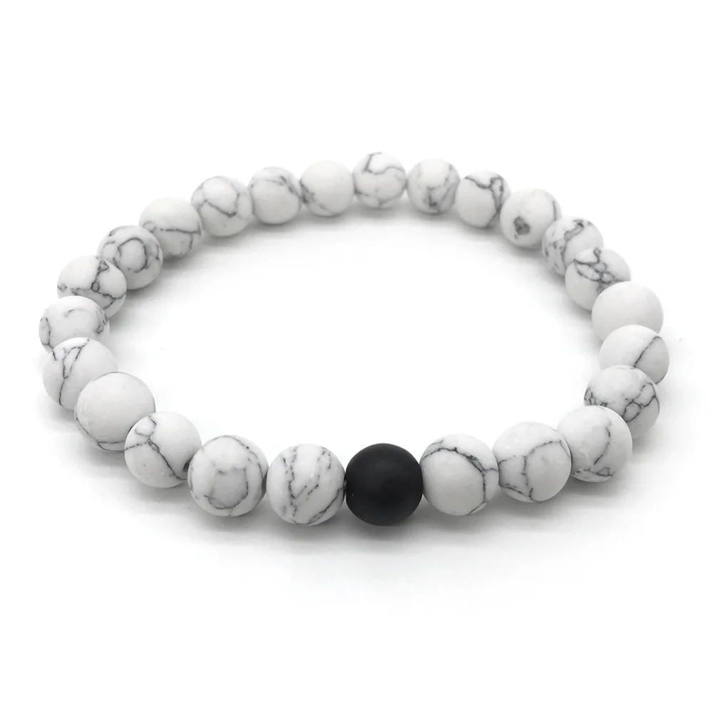 Natural Stone Beads Bracelets White Pine Round Bead Yoga Elasticity Black Scrub Yin Yang for women &amp men jewelry | Украшения и