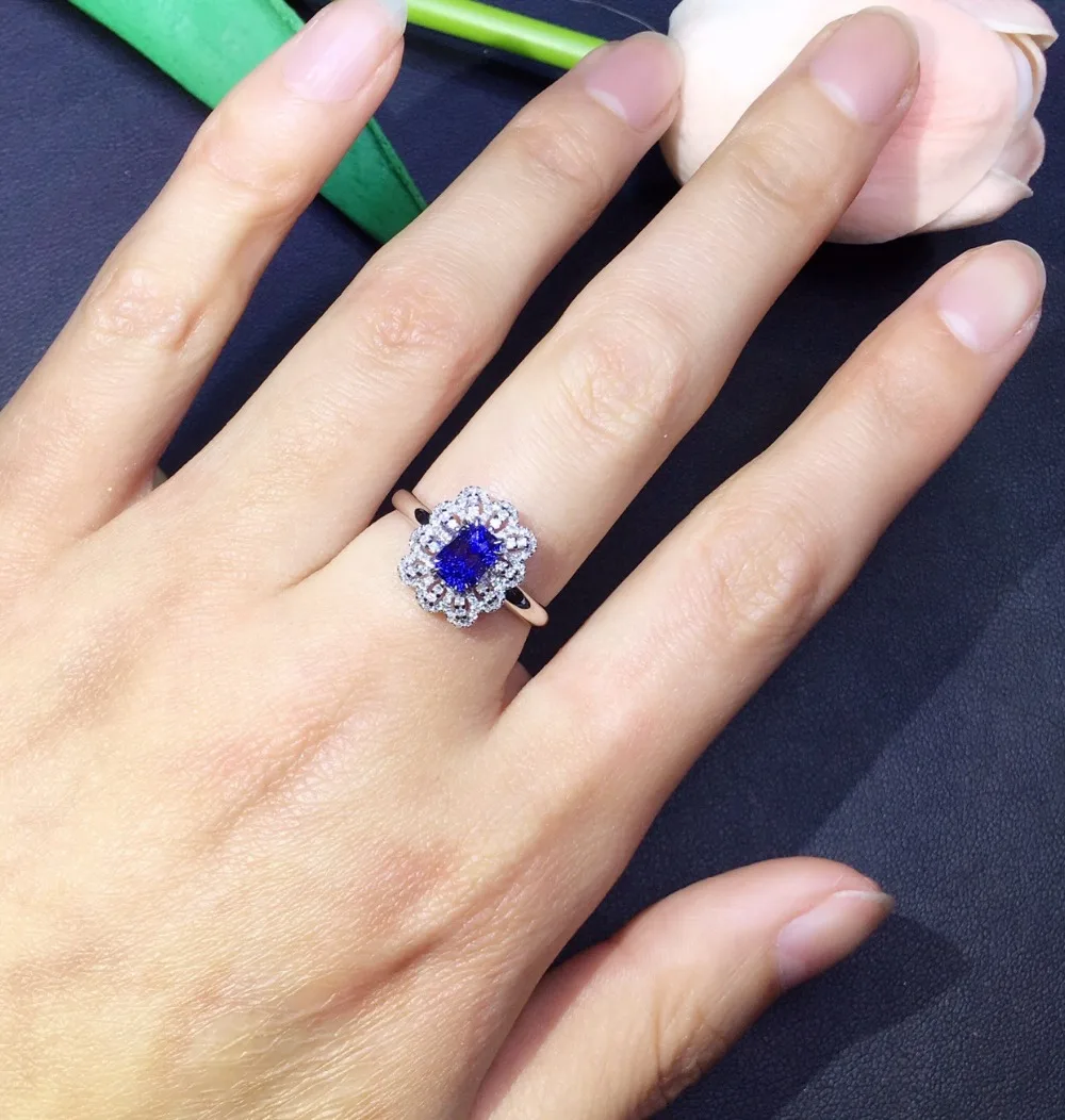 Ювелирные изделия Настоящее 18K Белое Золото 100% натуральный 1.04ct синий сапфир