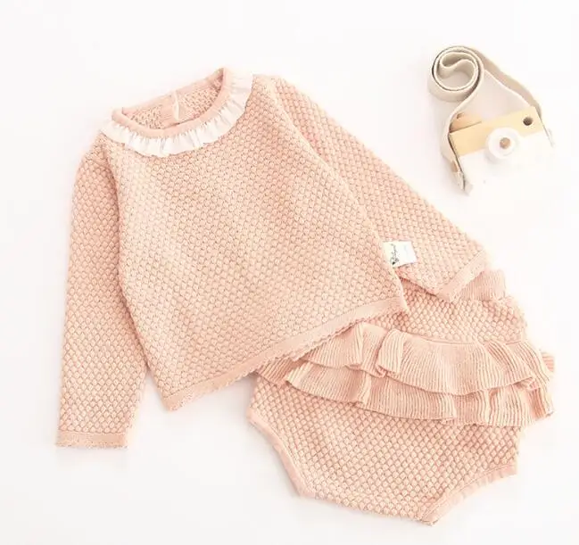 pink Коллекция года, одежда для маленьких девочек Хлопковый вязаный комплект, пальто и шорты для малышей весенне-осенний комплект одежды для младенцев Одежда для маленьких мальчиков зимняя одежда - Цвет: pink
