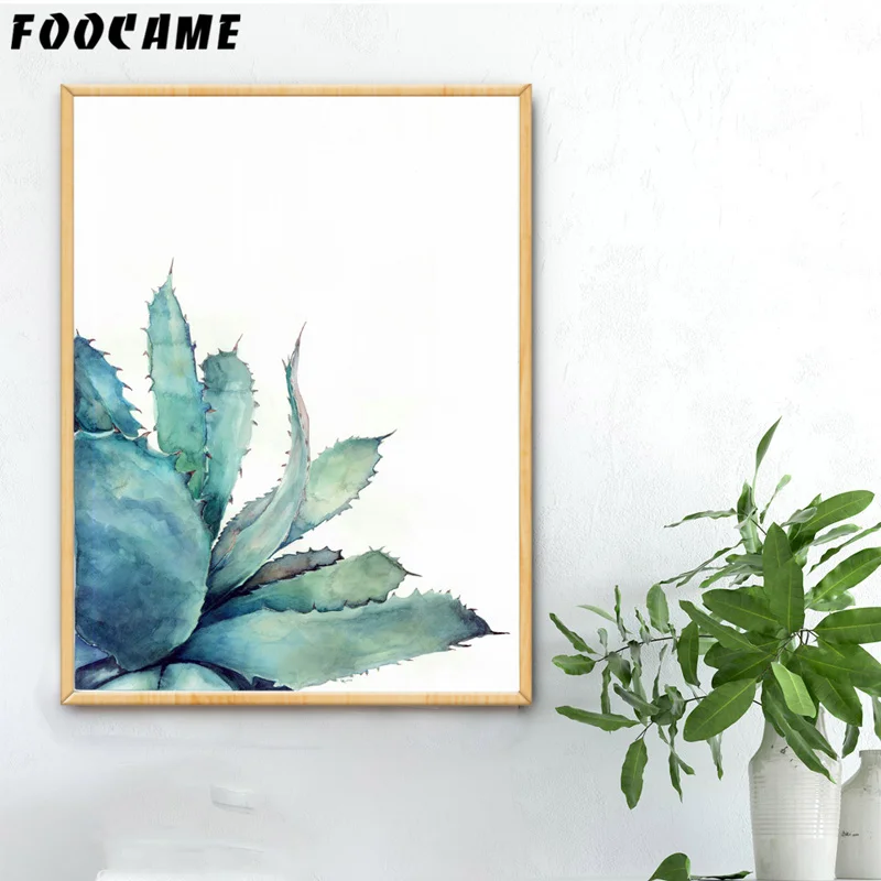 FOOCAME Watercolor Tropical Plants Cactus Posters and Prints Art Canvas Painting Home Decoration Wall Pictures For Living Room | Дом и сад