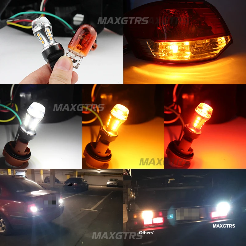 MAXGTRS 2x T20 W21W 7440 светодиодный лампочка 18SMD 3030 чип Автомобильный светодиодный задний Задний сигнал поворота DRL светильник белый Янтарный красный