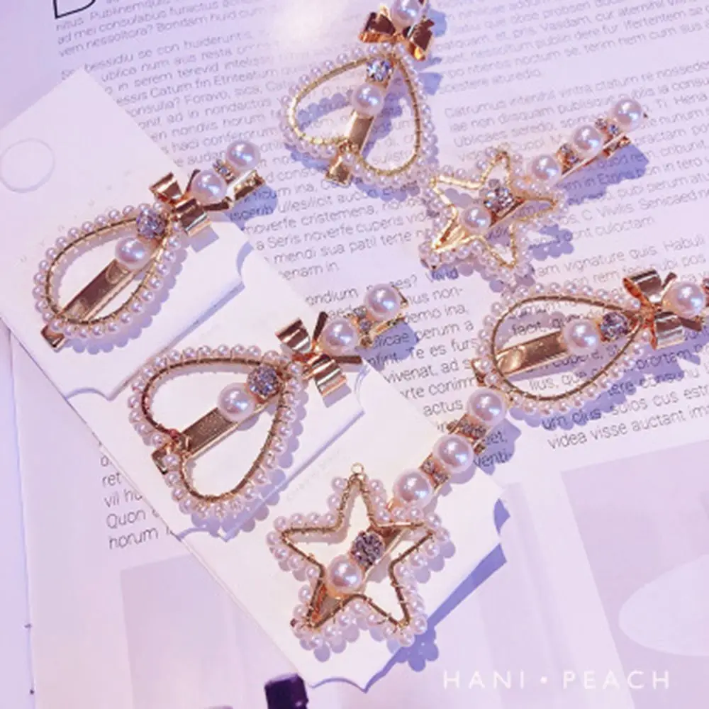 

2019 New arrival 1Pc Hair Clips Imitation Pearl Waterdrop Hairpin Women Pentagram Love Hair Accessories