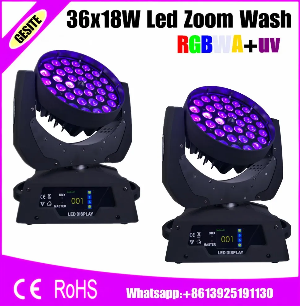 2 шт./лот Светодиодный зум 36x18 Вт с RGBWAUV dmx 512 19 каналов для диджея дискотеки