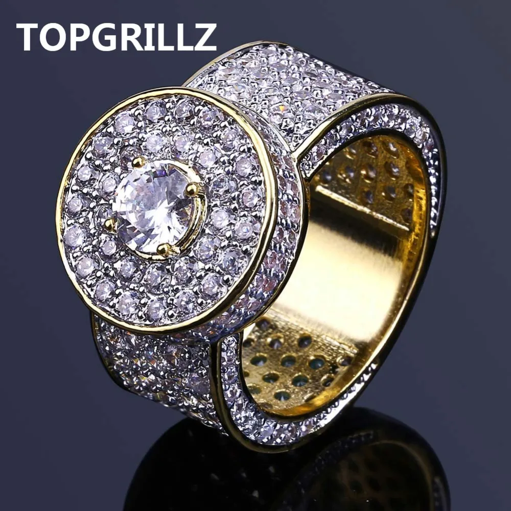 TOPGRILLZ кольцо золотистого цвета с кубическим цирконием в виде большого камня 5