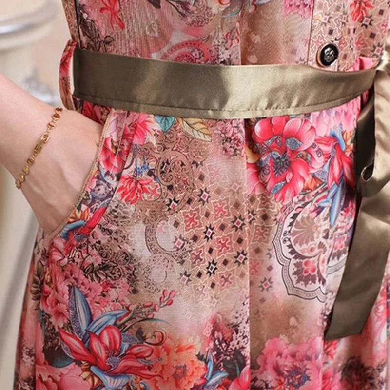 

Nice Summer Middle - Aged Women Mother Dress Large Size Short Sleeves Round Neck Dress Retro Printing Dress LU88