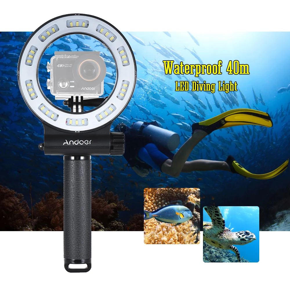Скидка Водонепроницаемая светодиодсветильник Andoer SL-109 30 для дайвинга на глубине 40 м, 3 режима, для экшн-Камеры GoPro Hero 6/5/4/3 +/3 Yi 4K SJCAM