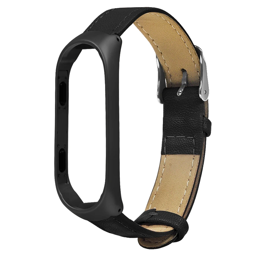Ремешок с металлическим корпусом для Xiaomi Mi Band 3 кожаный ремешок смарт-часов