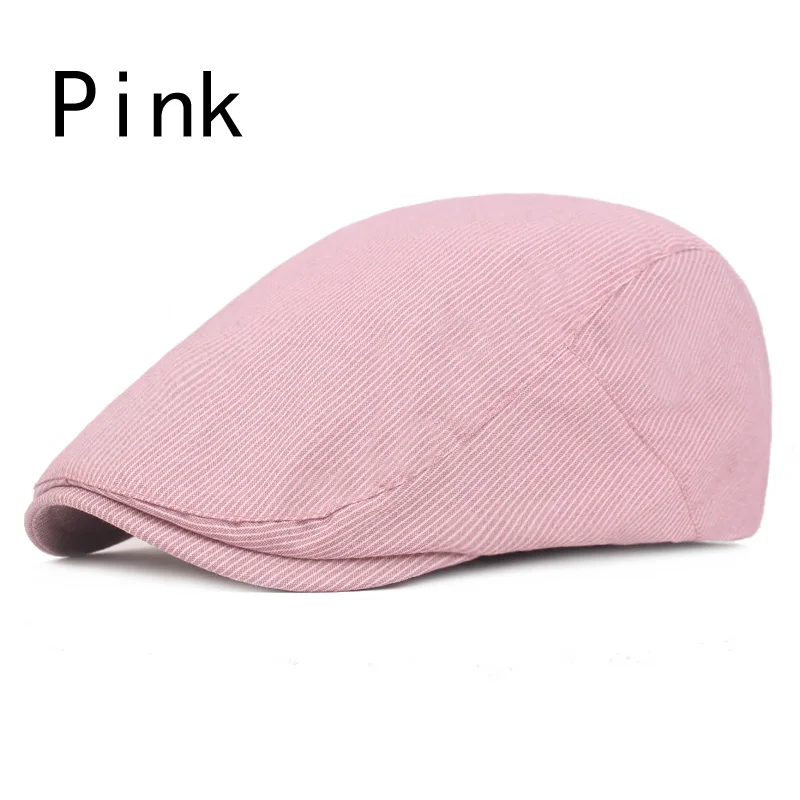 Pink Модные Полосатые шляпы для мужчин и женщин, повседневные хлопковые береты, кепки Gorras Planas, английские, британские, ретро, Boinas, плоские кепки-береты - Цвет: Pink