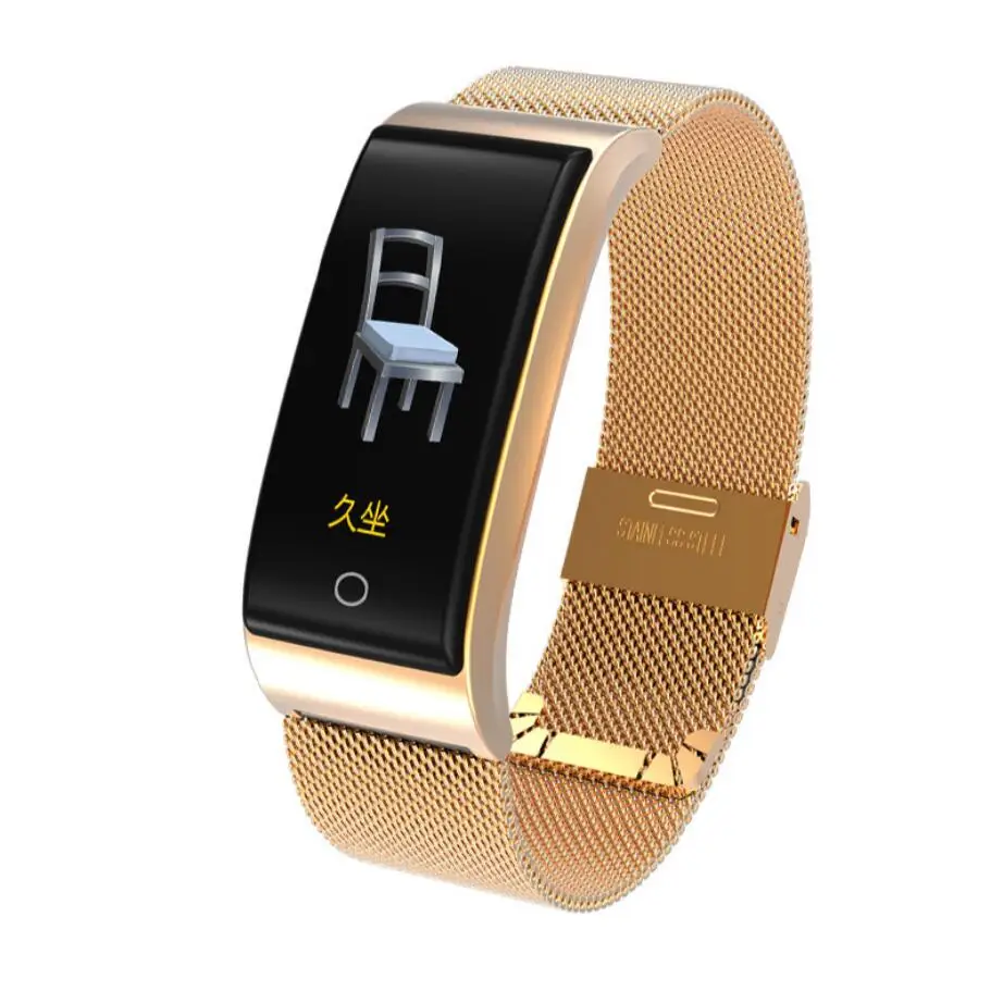 Metal Strap Gold F4 смарт-браслет, измеритель артериального давления, пульсометр для мужчин и женщин, браслет, фитнес-спортивные часы, шагомер, умный металлический браслет - Цвет: Metal Strap Gold