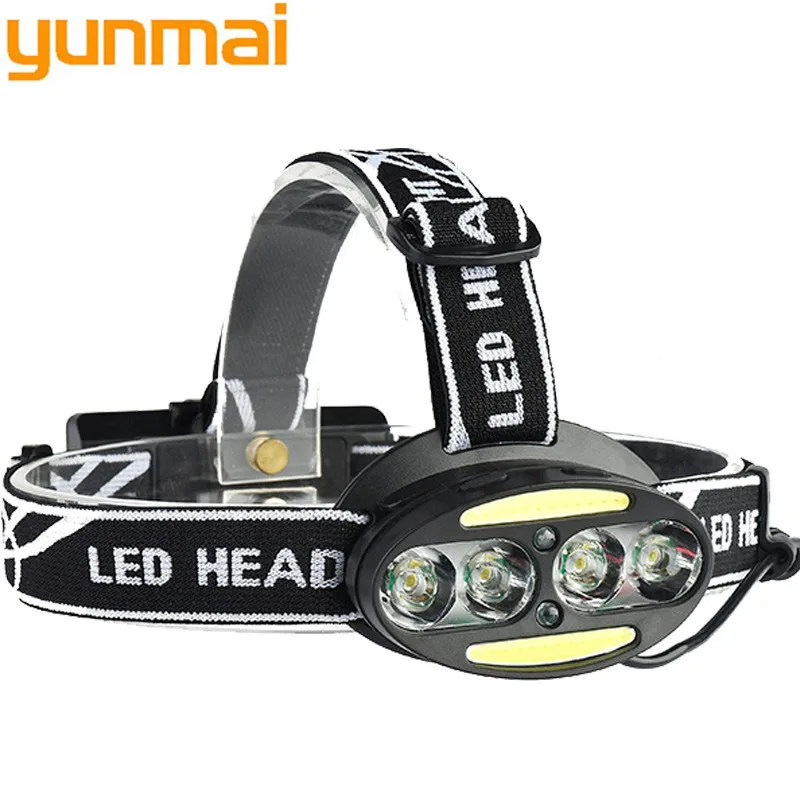 

Lumen Headlight headlamp 4* XM-L T6 +2*COB+2*Red LED HeadLamp USB rechargeable Flashlight Torch Lanterna with batteries