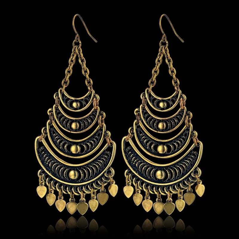 

Bohemian Tassel Earrings Heart Pendientes Oorbellen Hollow Dangle Drop Earrings For Women Fashion Jewelry EH717