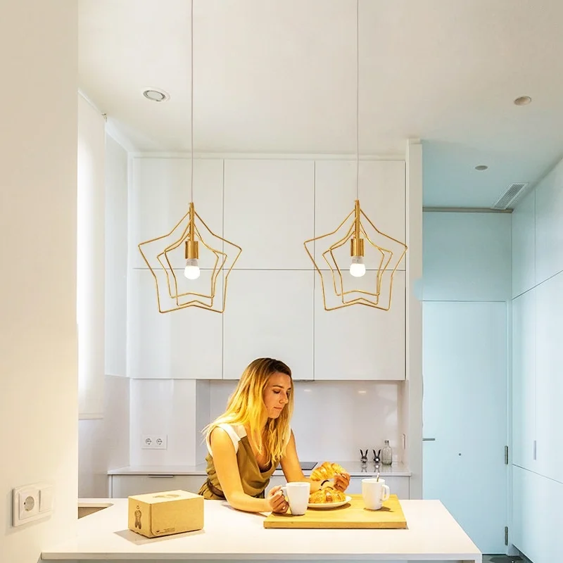 

LukLoy LED Pendant Lights Gold Star Pendant Lamp for Kitchen Lights Island Dining Table Living Room Bedroom Lighting Fixture