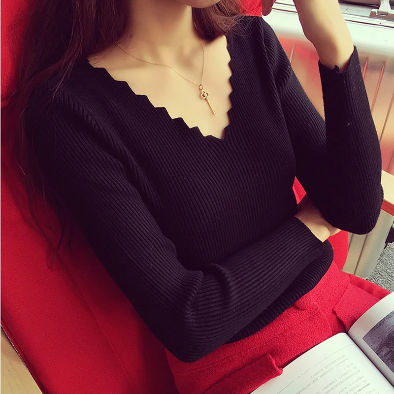 2017 Free Shipping Women Stretch Knit Undershirt Retro Solid Sweater Knitted Wear Knitting Slim Pullovers | Женская одежда