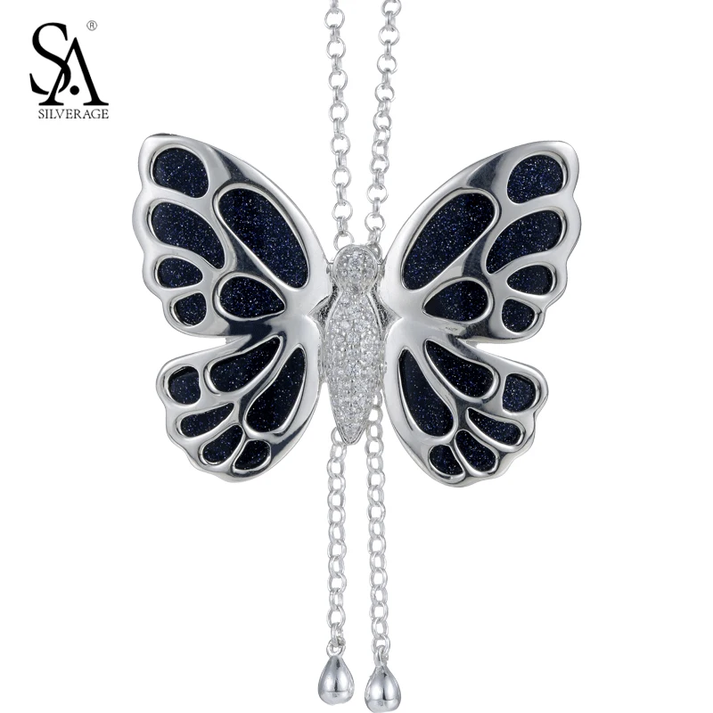 Sa silverage Серебряная цепочка Цепочки и ожерелья драгоценный кулон бабочки из