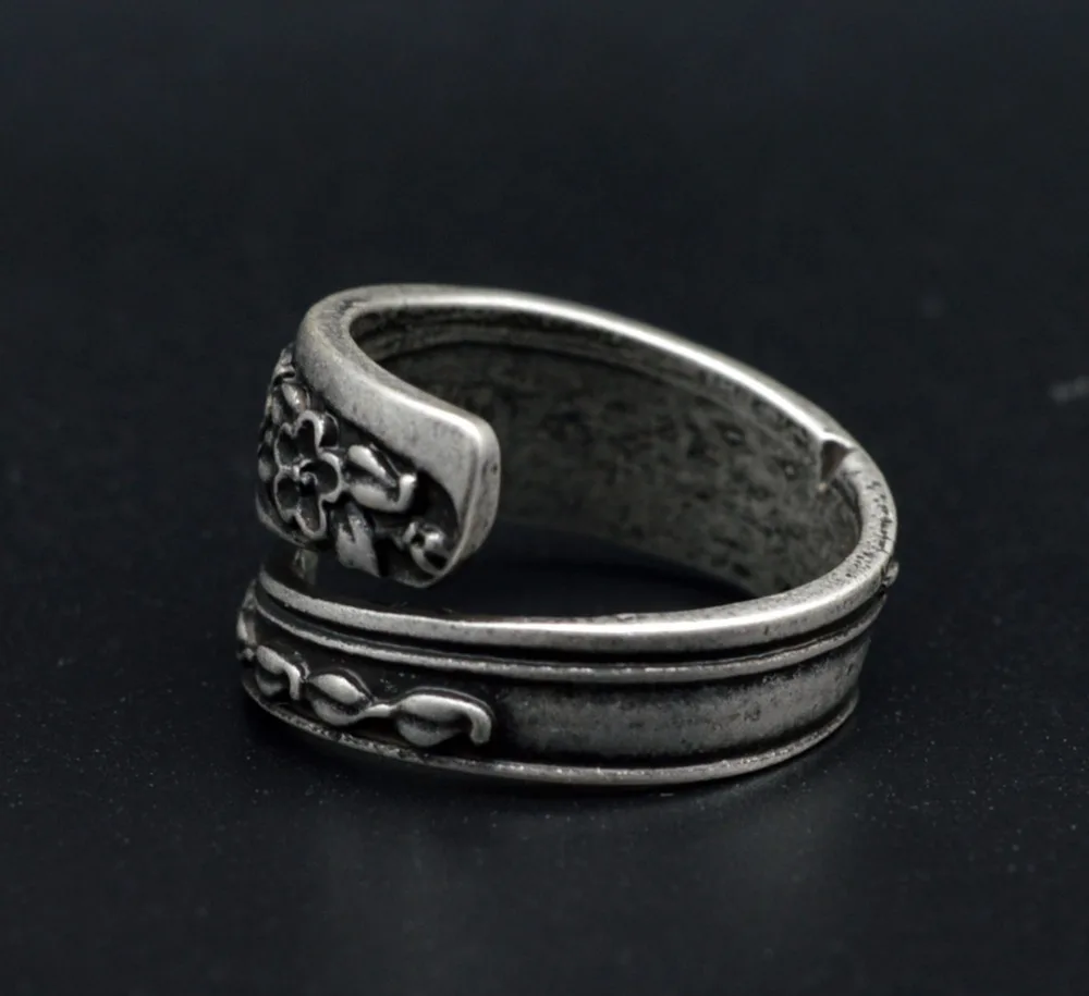 1 шт. ручная работа винтажная Серебряная изящная Цветочная ложка кольцо