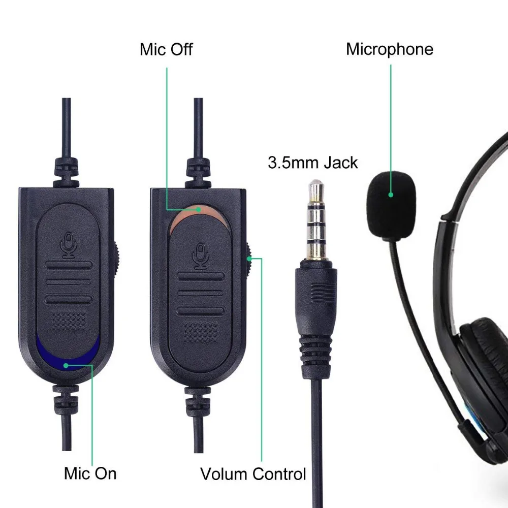 PS4 Wired Headphone Live Chat Gaming Headset Mic Volume Adjustable Headband for Laptop Tablet PC Gamer Slim / Pro Controller | Электроника