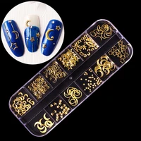 1 box 4 color nail steel bead 3d decoration metal rhinestone nail studs mixed size manicure diy nail art decoration