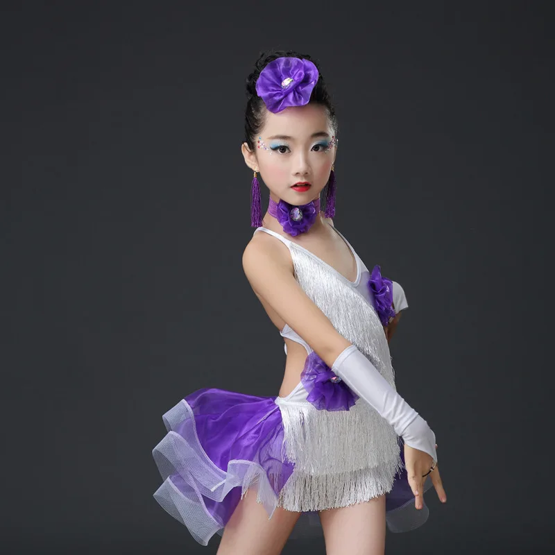 Детское платье из спандекса samba tango cha бахрома для костюмов латиноамериканских