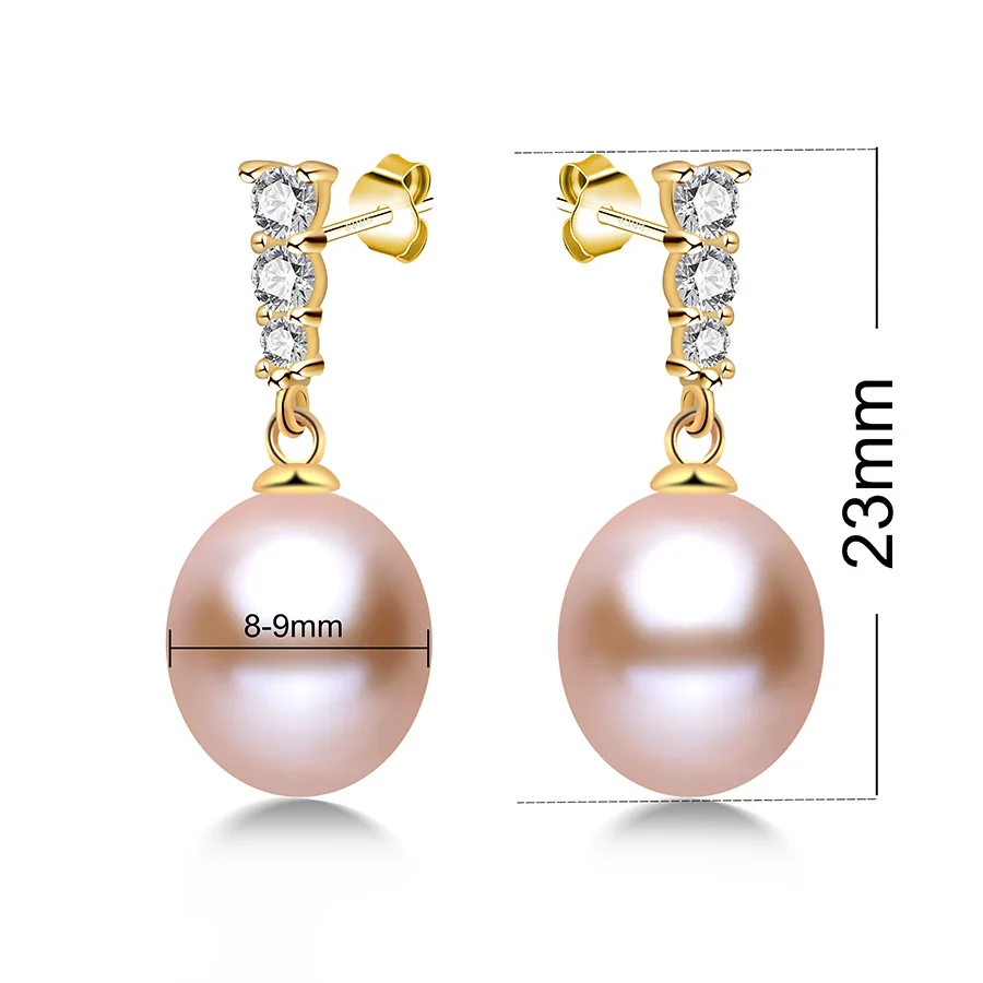 Lindo Fashion Gold Color Drop Earrings For Women 8-9mm Natural Freshwater Pearl Silver 925 Jewelry Solid Hanging | Украшения и