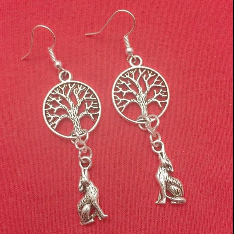 Женские серебряные Висячие сережки в стиле &quotДерево и полная луна&quot с волком