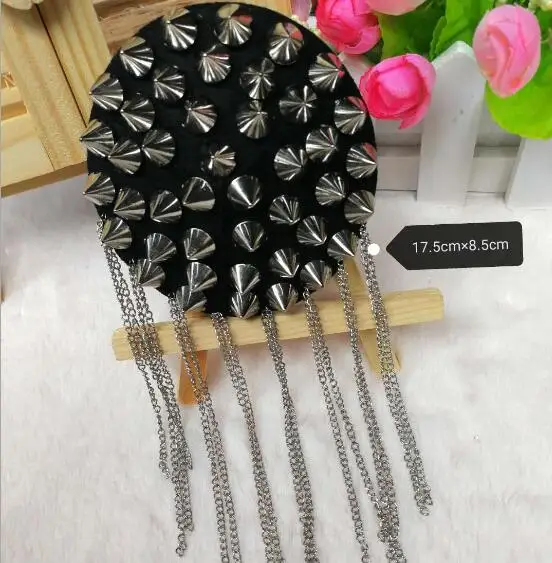 Round Rivet Chain 100 шт/50 пар ручной работы с кисточками, металлическая эполета, винтажный плечевой ремень, брошь в стиле панк, с кисточками, с заклепками, эполеты, эполеты, сценические украшения, сделай сам - Color: Round Rivet Chain