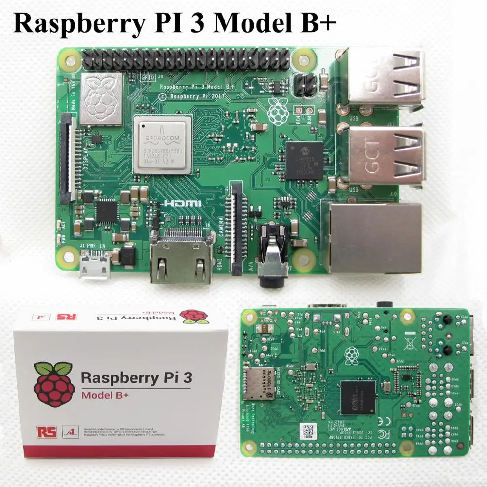 Raspberry Pi 3 Model B+ плюс плата+ теплоотвод+ адаптер питания источник питания переменного тока. 1Гб LPDDR2 четырехъядерный WiFi и Bluetooth