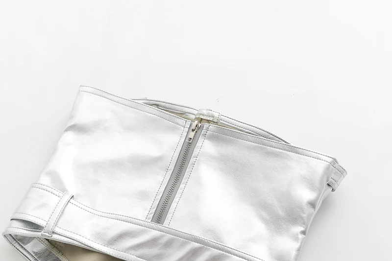 Summer top 2019 fashion sexy crop silver womens clothing off shoulder pu tank | Женская одежда