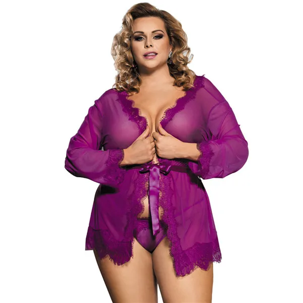 PE Bag Purple Robes Comeonlover, сексуальный женский халат, кружевной банный халат, пояс, одежда для сна, длинный рукав, свадебные халаты, прозрачное горячее белье, халат RT80182 - Цвет: PE Bag Purple Robes