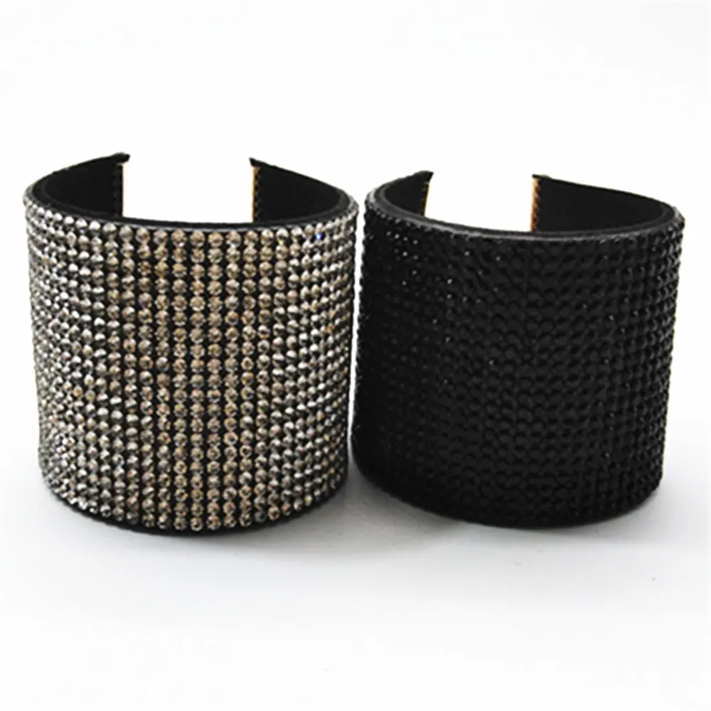 Черные дизайнерские великолепные модные кожаные браслеты Стразы с широкими