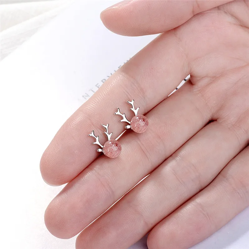 TJP Trendy Silver Plated Earrings For Women Jewelry Female Fashion Crystal Pink Elk Stud Girl Party Accessories | Украшения и