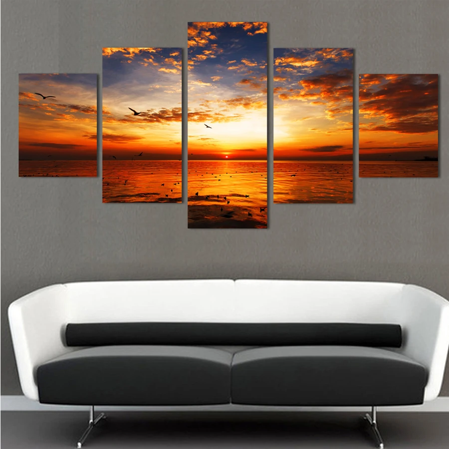 5d diy diamond painting 5pcs full square cross stitch pictures sea sunset mosaic home Decoration | Дом и сад