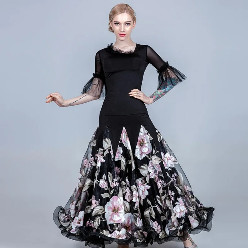top pink skirt Женская юбка для бальных танцев, юбки для бальных танцев, топы для фламенко, юбка для испанского фламенко, костюм для вальса, Одежда для танцев с принтом - Цвет: top pink skirt