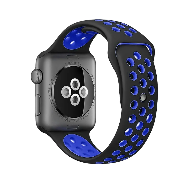 black blue Ремешок для apple watch 42 мм 38 мм силиконовый браслет correa iwatch 5 4 3 2 44 мм 40 мм спортивный браслет pulseira аксессуары для apple watch - Цвет ремешка: black blue