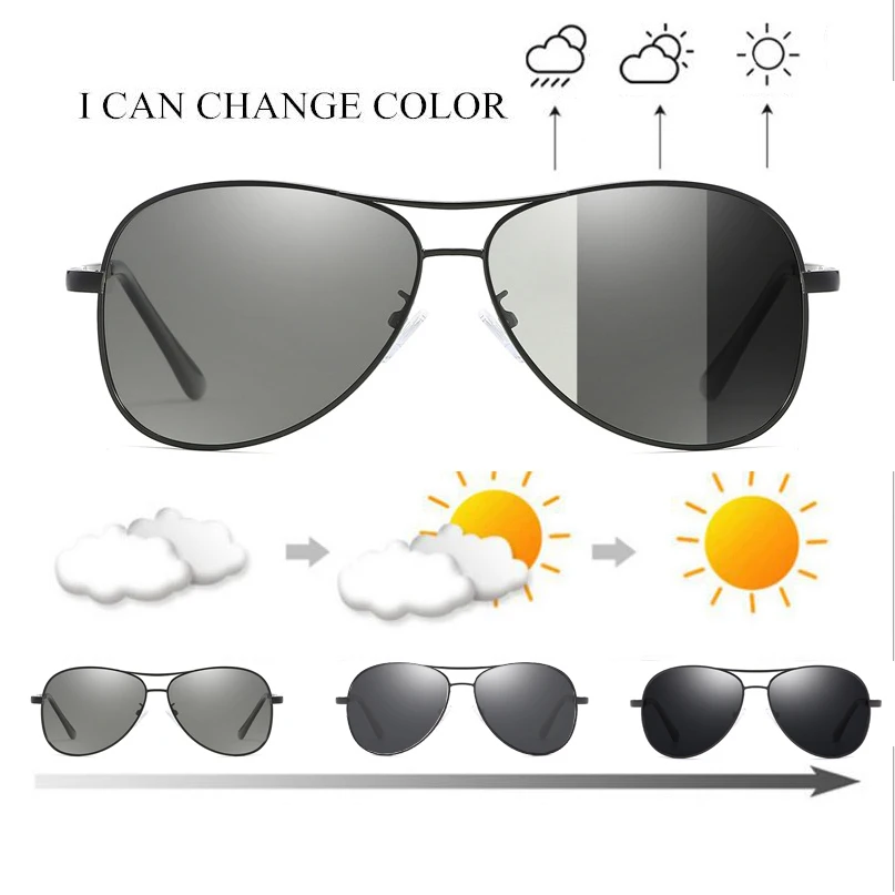 

Polit Photochromic Sunglasses Men Polarized Chameleon Glasses Change Color SunGlasses Day Night Vision Driving Eyewear S7750
