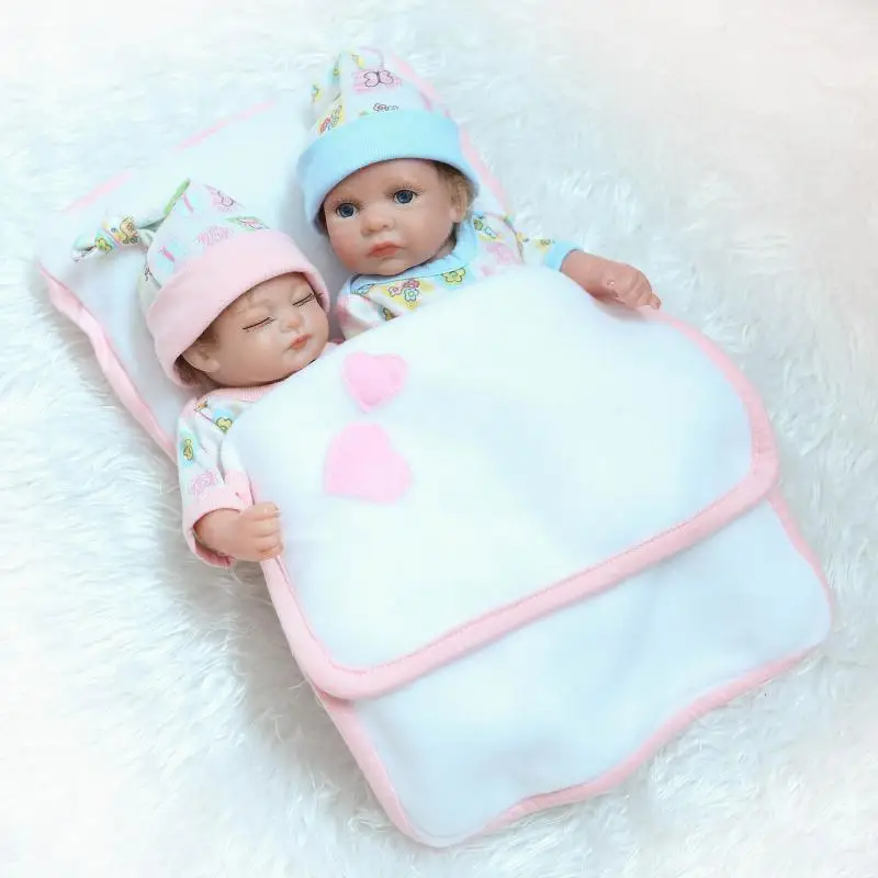 

26cm Full Body Silicone Vinyl Reborn Baby Doll Twins Handmade Lifelike Mini Newborn Babies Girl And Boy For Children Playmate