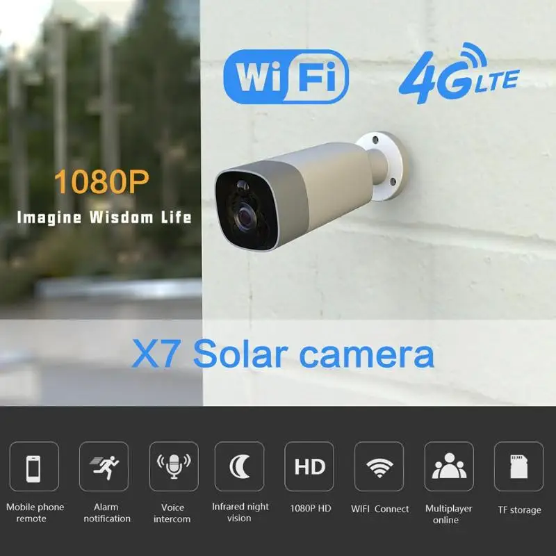 X7, водонепроницаемая, Wifi, умная камера, PIR, беспроводная, 1080 P, Солнечная камера, ночное видение, обнаружение, монитор, сигнализация, Домашняя безопасность, CCTV Cam