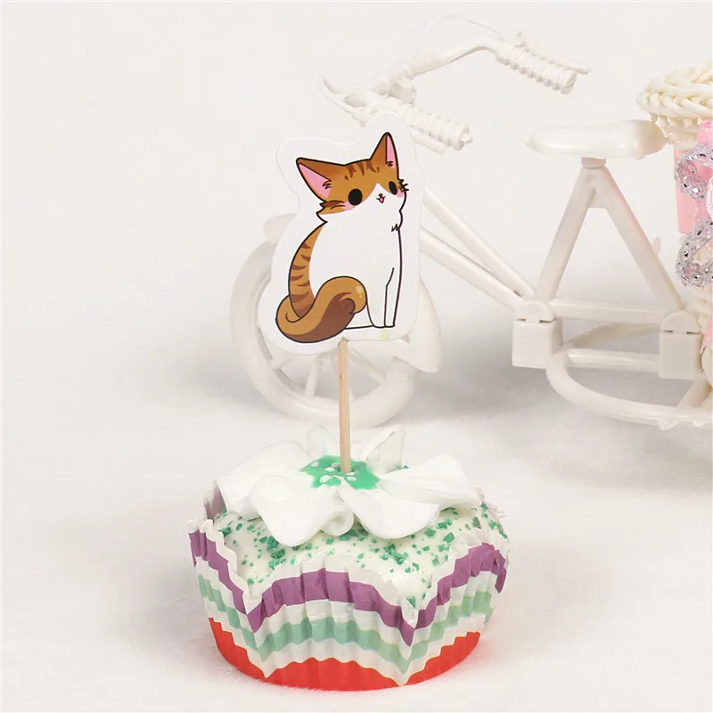 24 шт./компл. прекрасный кот украшения для капкейков мороженое торт топперы
