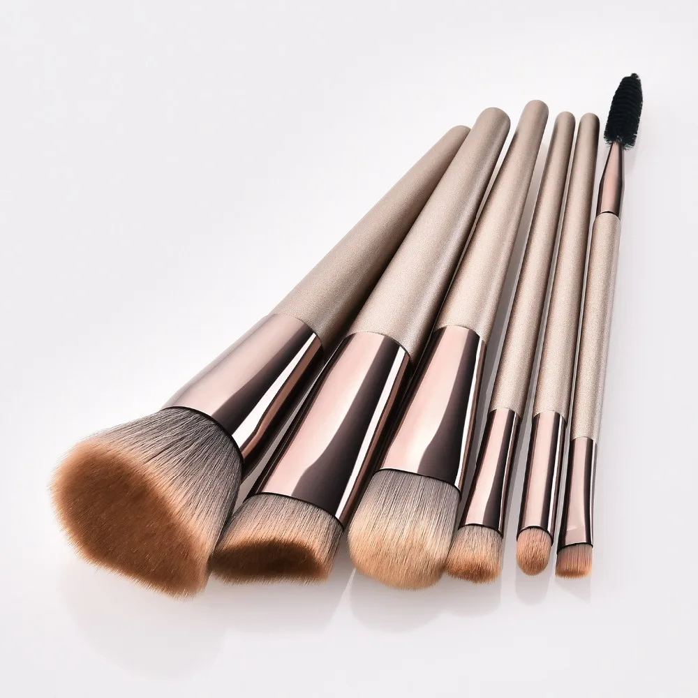 6pcs/set Champagne Makeup Brushes For Foundation Flat Powder Bronzer Eyeshadow Blending Brush Women Facial Tools Kit | Красота и