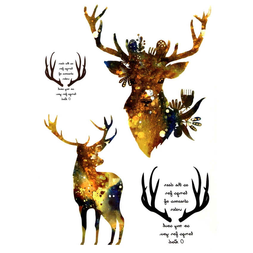 

5pcs Beauty Buckhorn Waterproof Temporary Tattoos Men Deer Tatouage Temporaire Femme Henna Tattoo Tatoo Sleeve Sticker