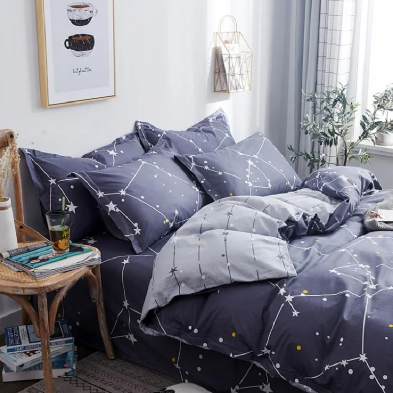 4 шт. набор постельного белья пододеяльник простыня наволочка темно-синий Polaris