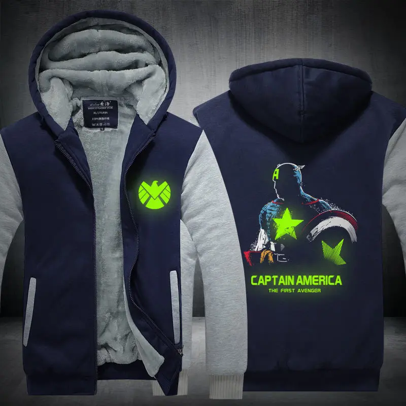 Captain America Costume 2018 Double pile and thick zipper hooded Sweatshirts luminous Jackets for men women | Тематическая одежда