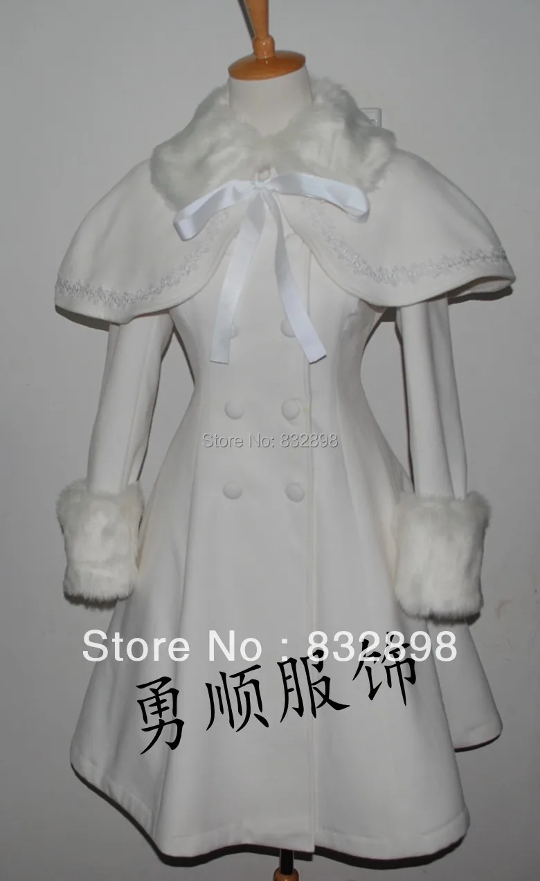 Красивое милое белое зимнее шерстяное пальто в стиле &quotЛолита&quot и для девочек