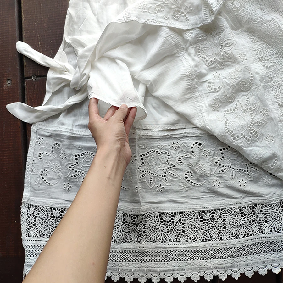 Женское пляжное платье TEELYNN boho белое с цветочной вышивкой и кружевным галстуком 2