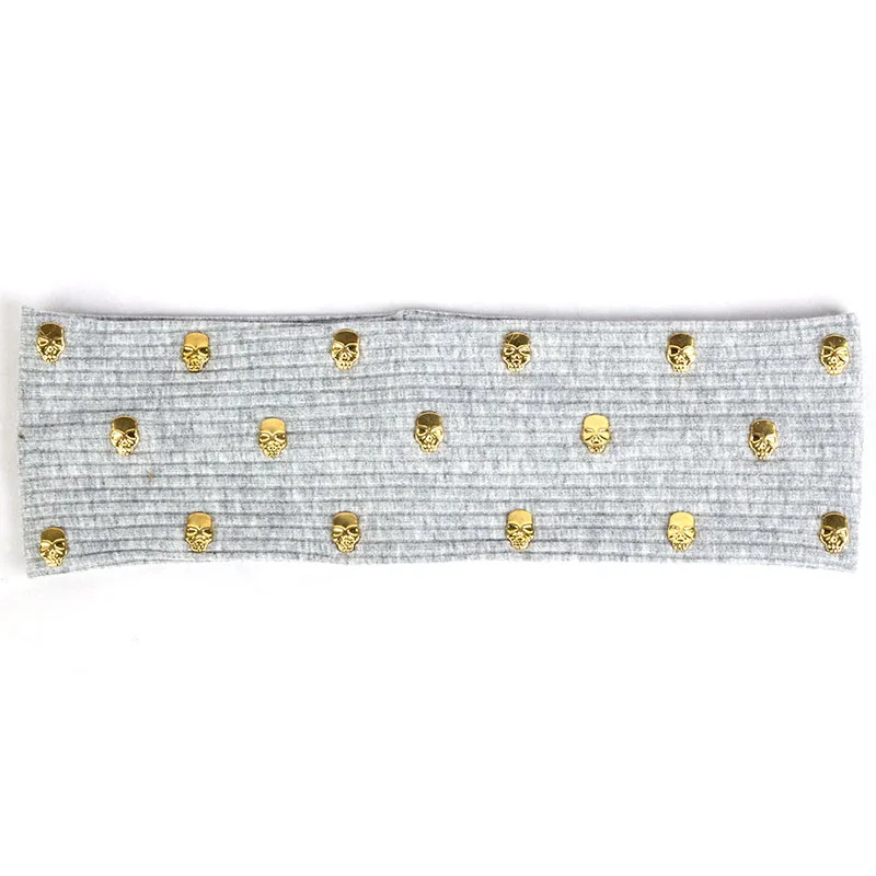Gold Light Gray Модная футболка с изображением черепа и волос Аксессуары женские ребристые эластичные плоские повязки для волос Твердые Бохо повязка на голову головной убор для девочки Женские полосатые тюрбан обертывания - Цвет: Gold Light Gray