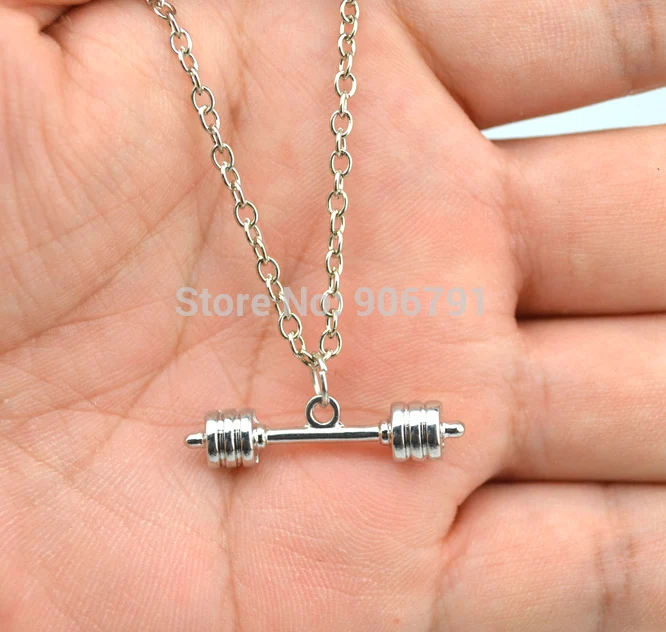 20 шт. в партии модная гантеля с родиевым покрытием Женское Ожерелье для спортзала