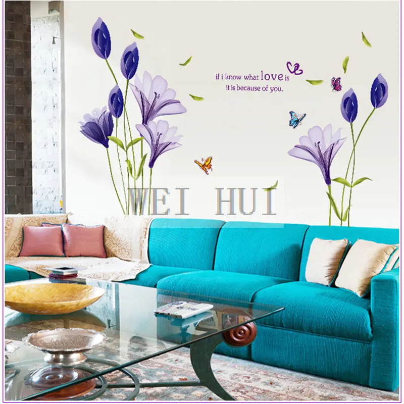 люблю фиолетовый цветы лаванды винил росписи Наклейка стены Стикеры наклейки